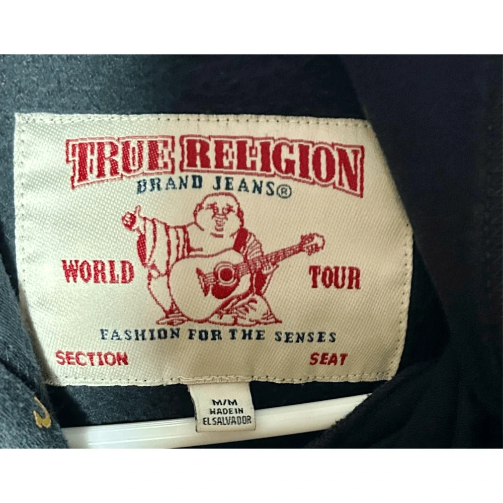 TRUE RELIGION Men's TR Black Monogram Pullover Sweatshirt Hoodie Size Medium
